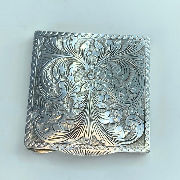 Sterling silver Chase floral reversible sides Mirror Compact 2 3/8" 49.1g SS14
